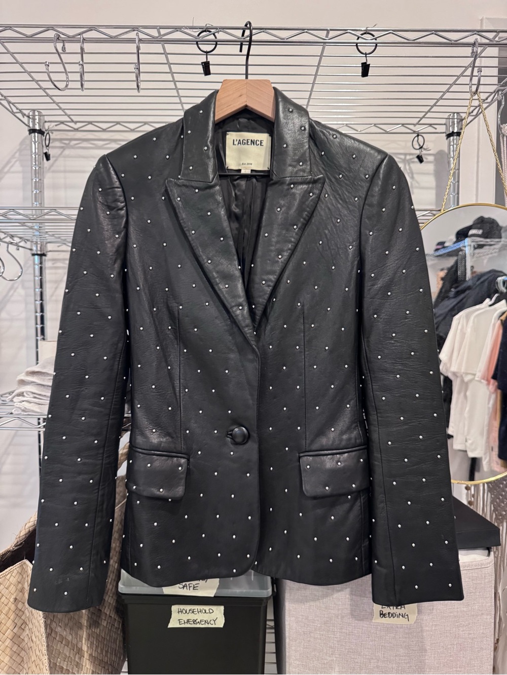 L'AGENCE Black Leather Studded Blazer